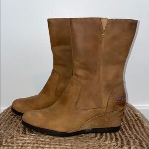 UGG Tan Wedge Mid-Height Leather Boots